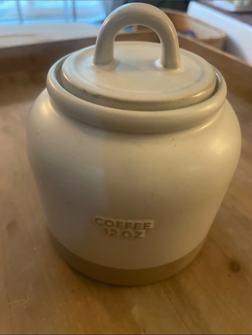 Hearth & Hand Cream and Tan Stoneware 12 oz Coffee Canister